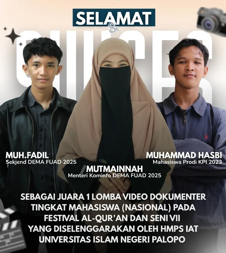 Mahasiswa KPI UIN Palopo Raih Juara 1 Nasional Lomba Video Dokumenter pada Festival Al-Qur’an dan Seni VII